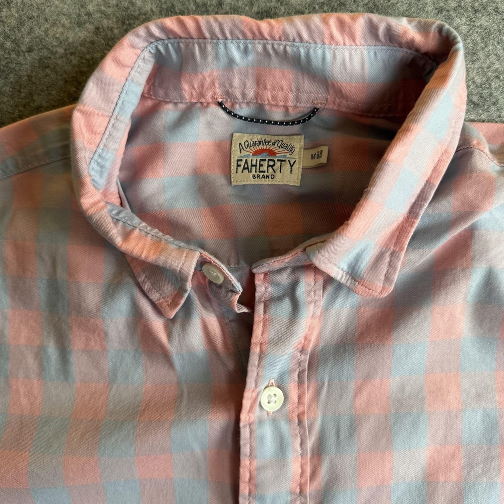 Faherty Shirt Mens Medium Pink Blue Check Button Down Short Sleeve Lightweight
